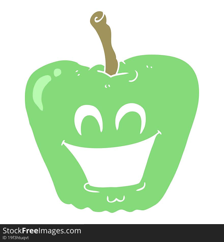 flat color illustration of a cartoon grinning apple