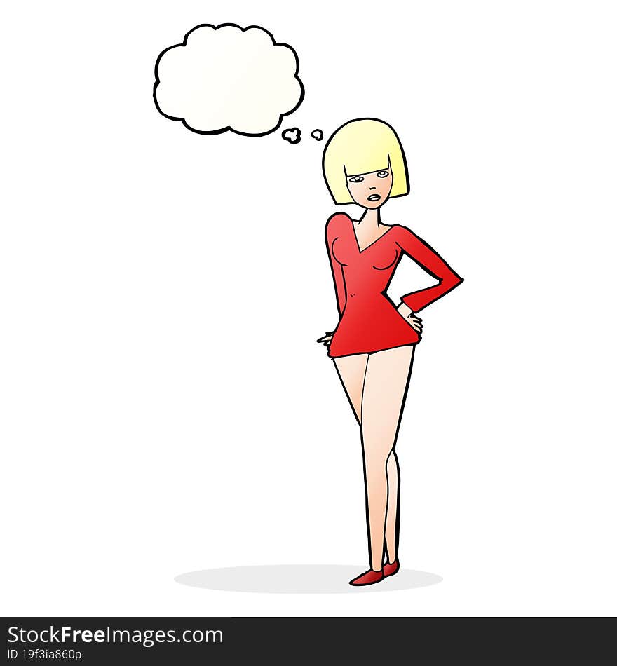 cartoon pretty woman with thought bubble