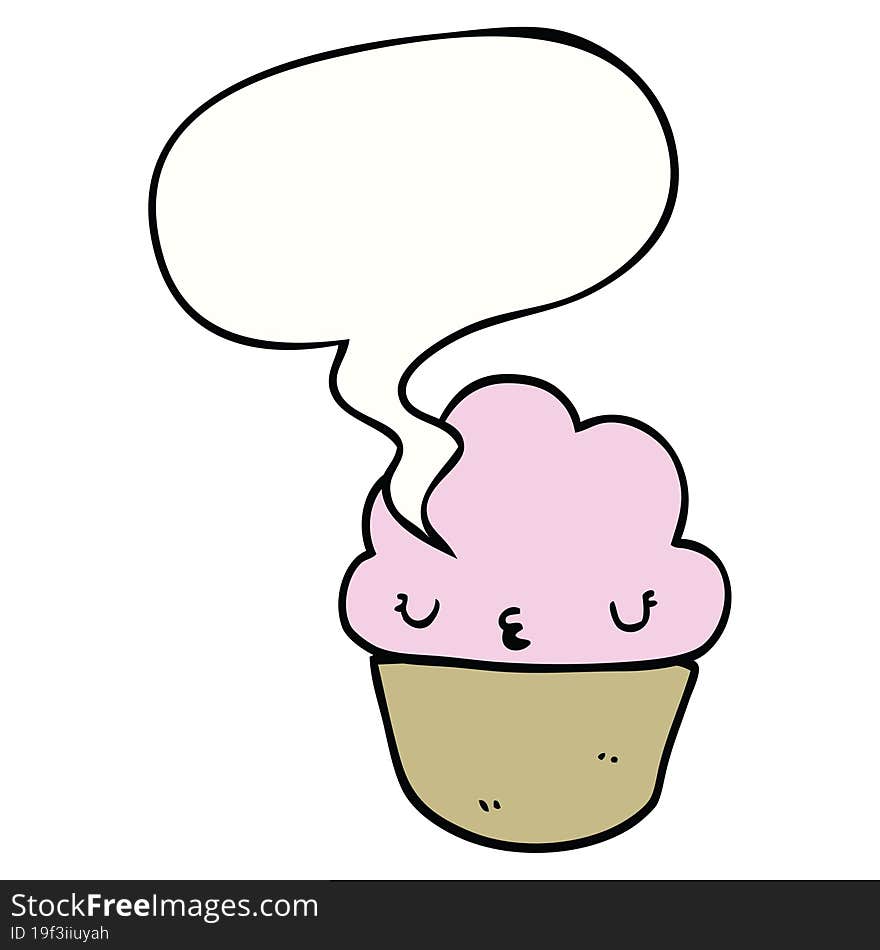 cartoon cupcake with face with speech bubble. cartoon cupcake with face with speech bubble