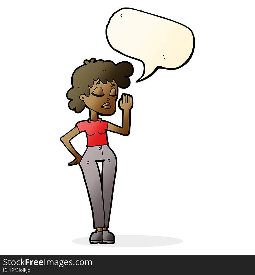 Cartoon Woman Ignoring With Speech Bubble