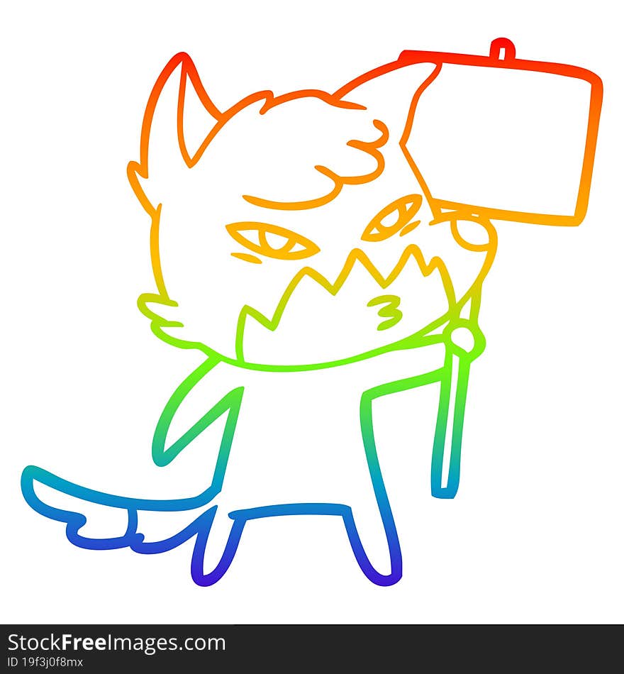 rainbow gradient line drawing clever cartoon fox