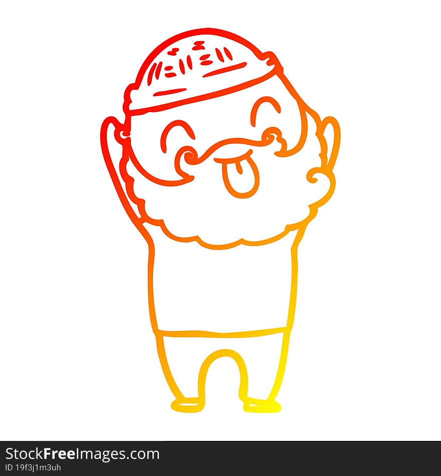 Warm Gradient Line Drawing Man With Beard Sticking Out Tongue