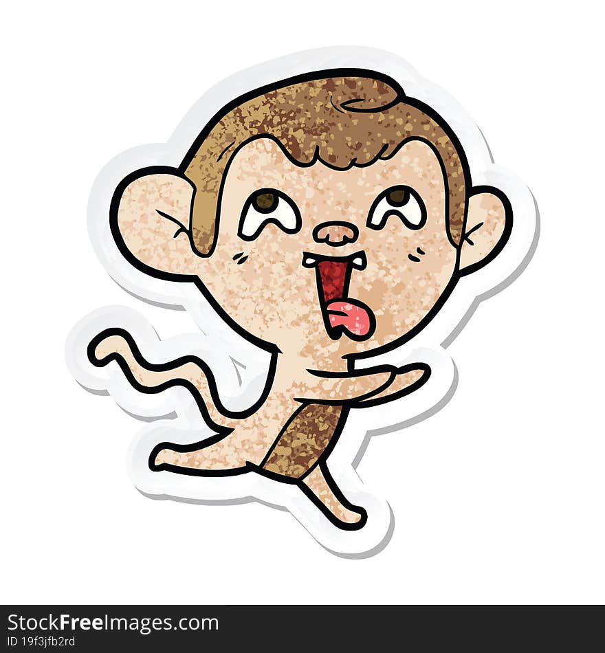 sticker of a crazy cartoon monkey running