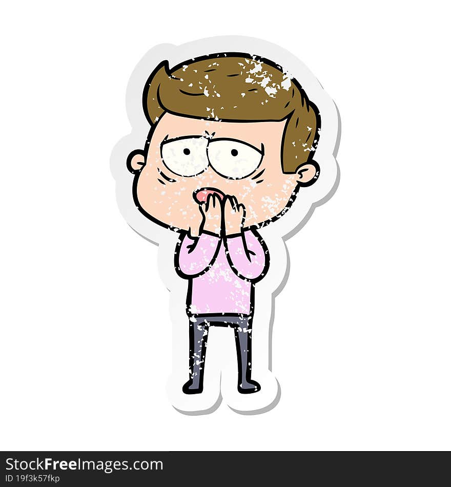 Distressed Sticker Of A Cartoon Tired Man