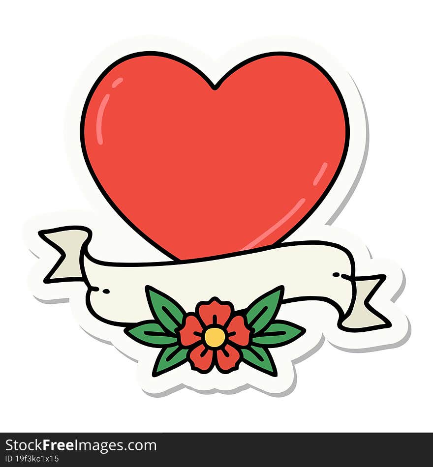 sticker of tattoo in traditional style of a heart and banner. sticker of tattoo in traditional style of a heart and banner