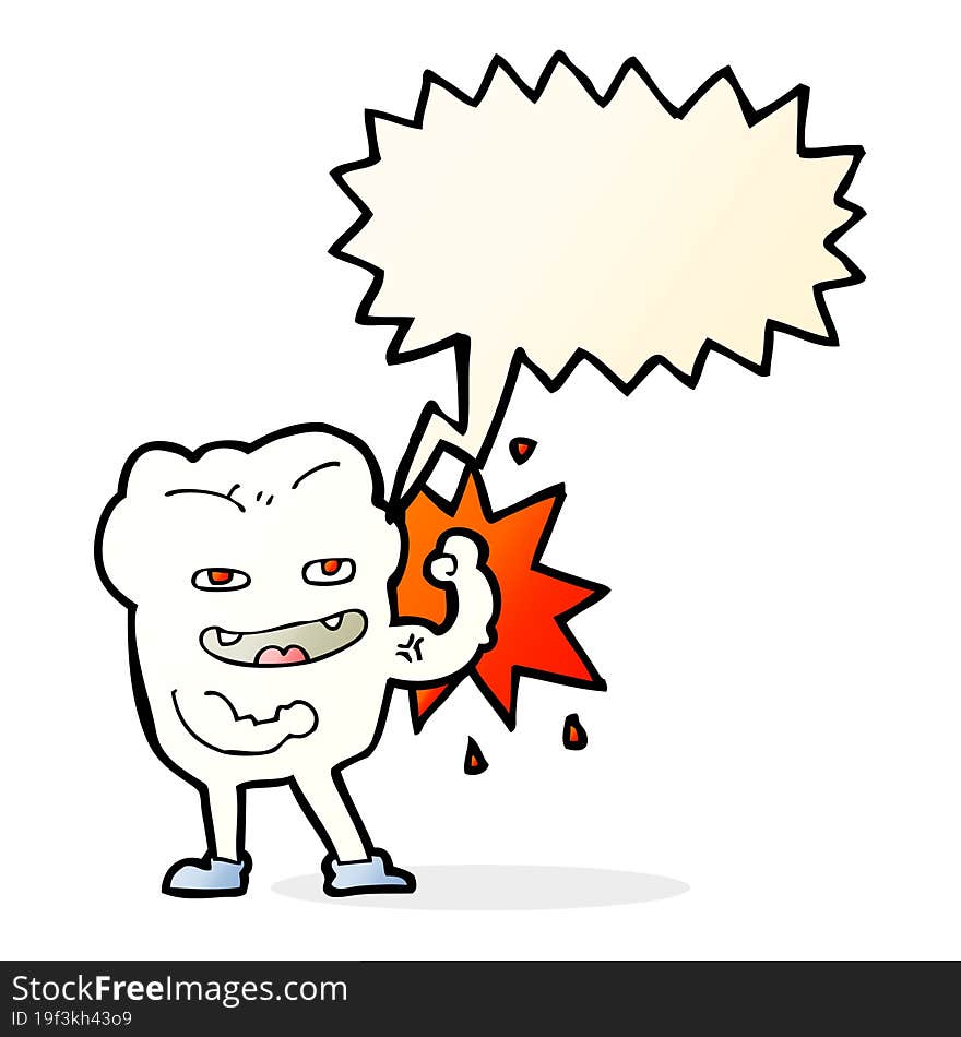 cartoon strong healthy tooth with speech bubble