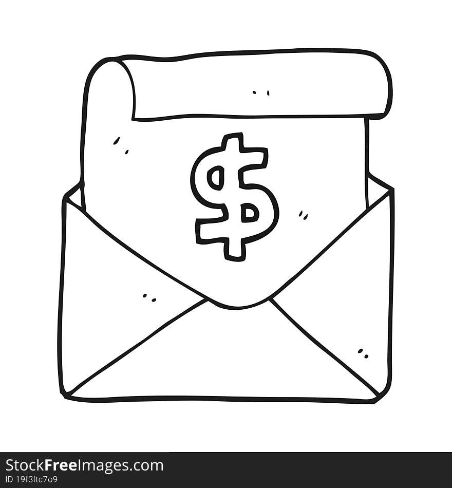 freehand drawn black and white cartoon payment letter