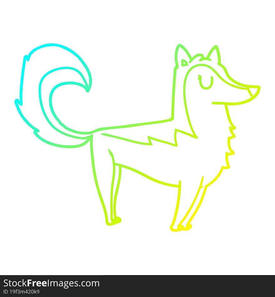 Cold Gradient Line Drawing Cartoon Husky