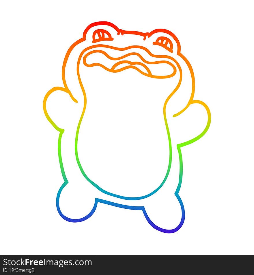 rainbow gradient line drawing of a cartoon frog