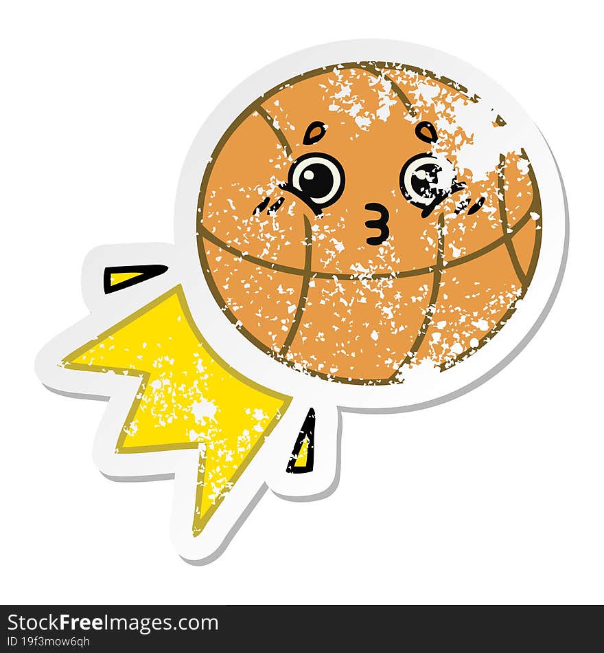 distressed sticker of a cute cartoon basketball