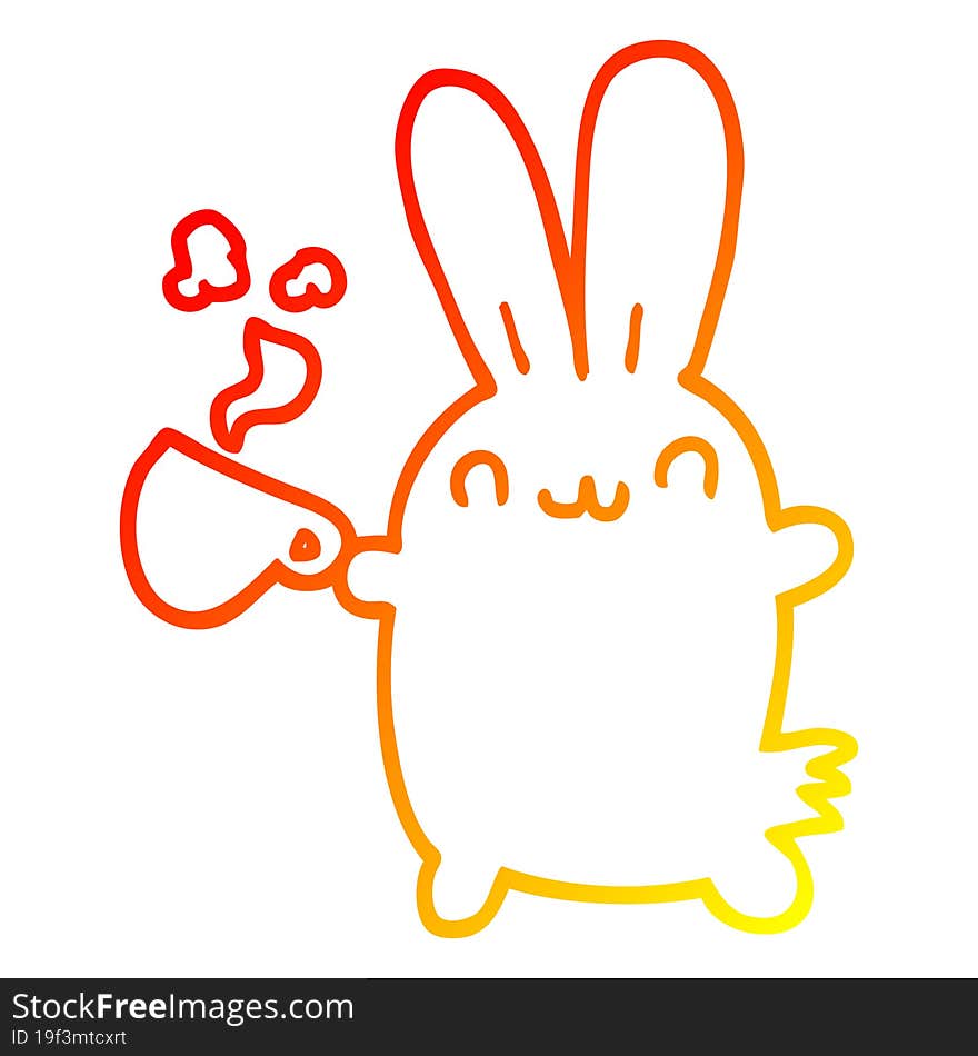 warm gradient line drawing cute cartoon rabbit drinking coffee