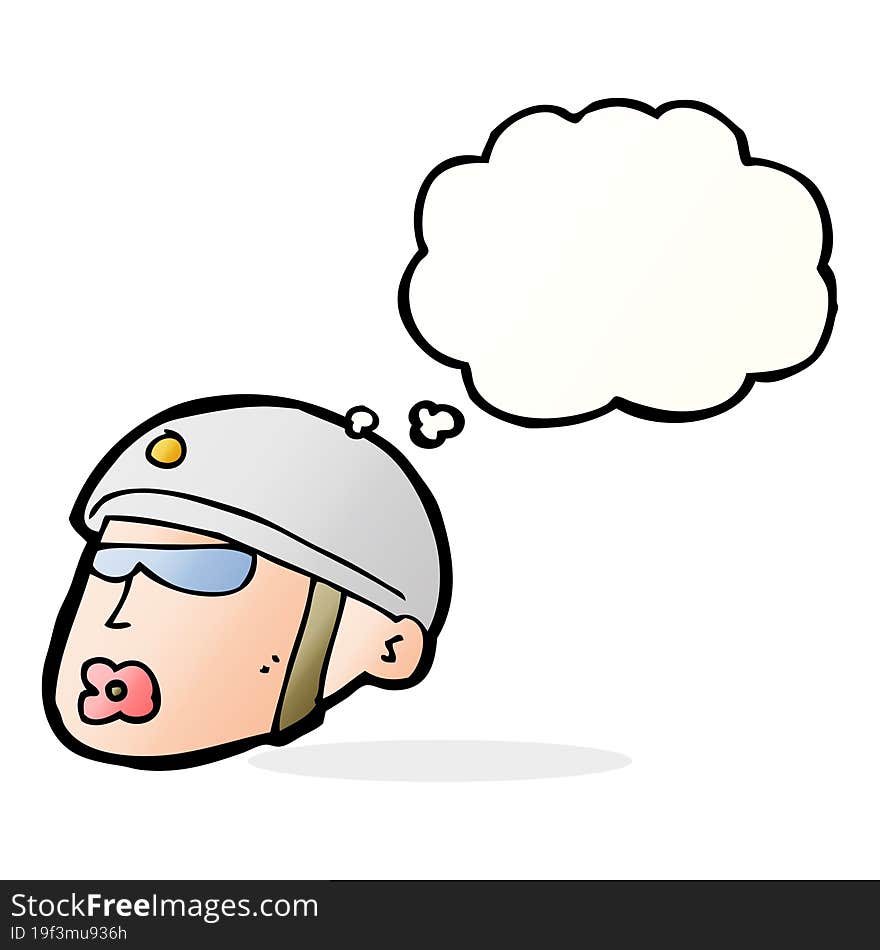 cartoon policeman head with thought bubble