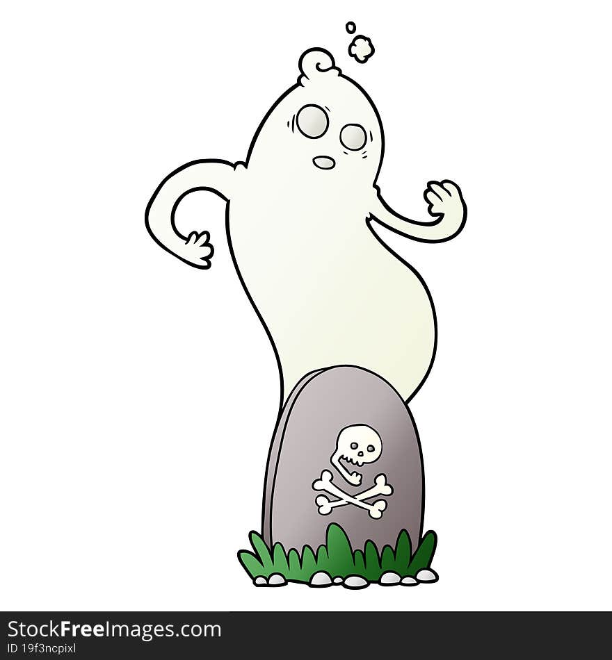 spooky cartoon grave with rising ghost. spooky cartoon grave with rising ghost