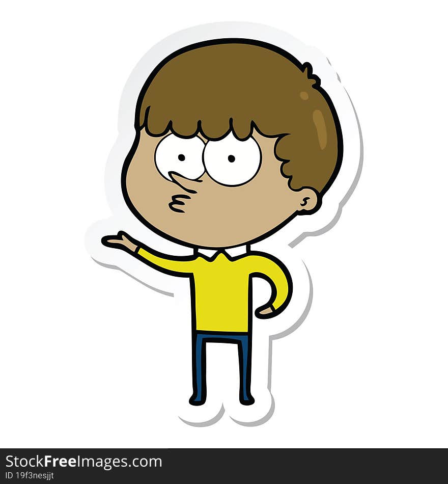 sticker of a cartoon curious boy