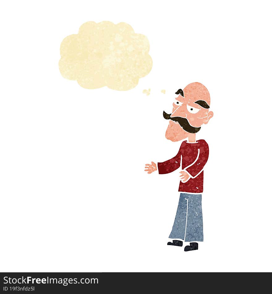 cartoon old man with mustache with thought bubble