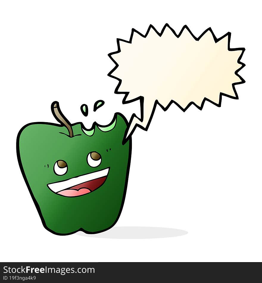 happy apple cartoon with speech bubble