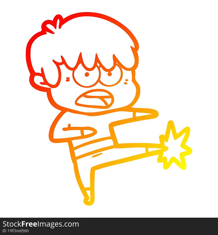 warm gradient line drawing worried cartoon boy