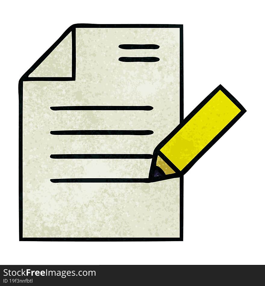 retro grunge texture cartoon of a of writing a document