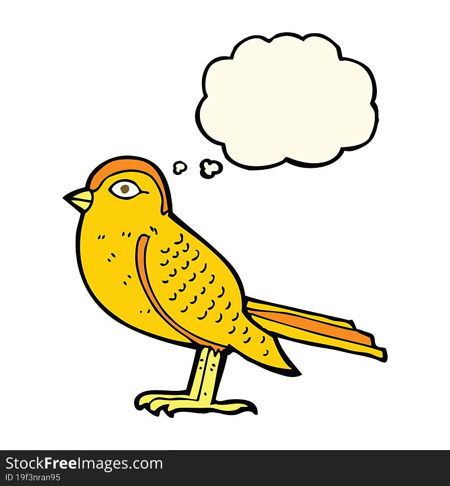 cartoon garden bird with thought bubble