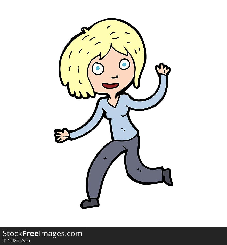 Cartoon Happy Waving Girl