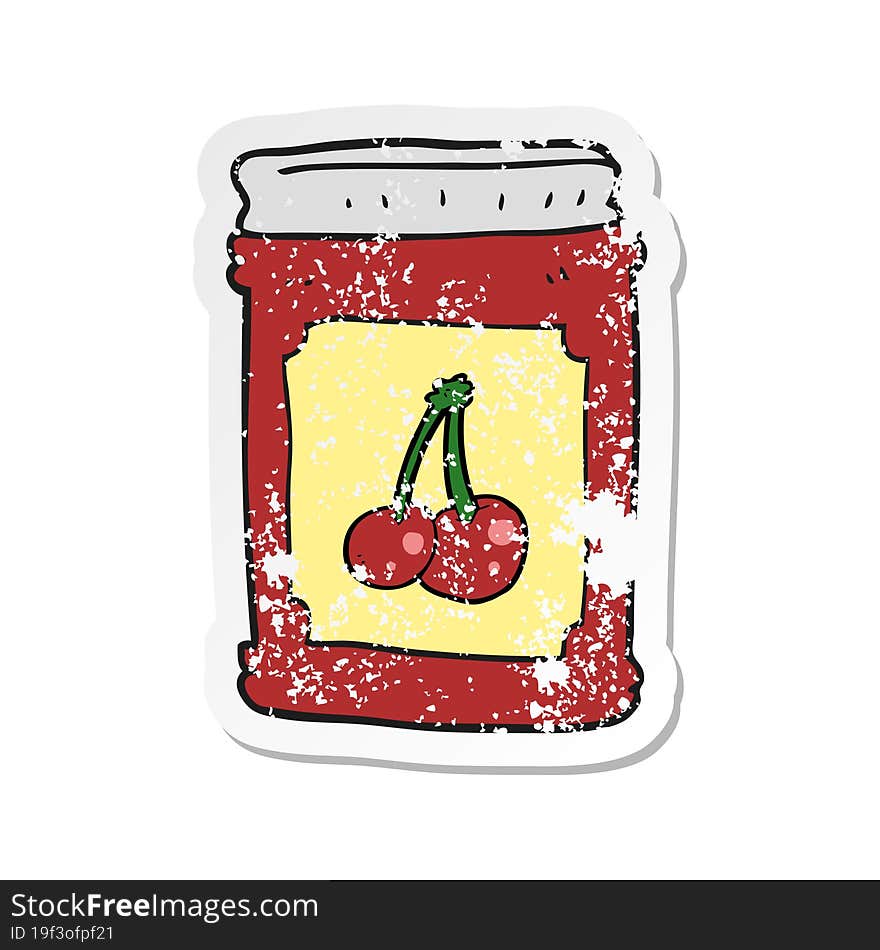 retro distressed sticker of a cartoon cherry jam jar