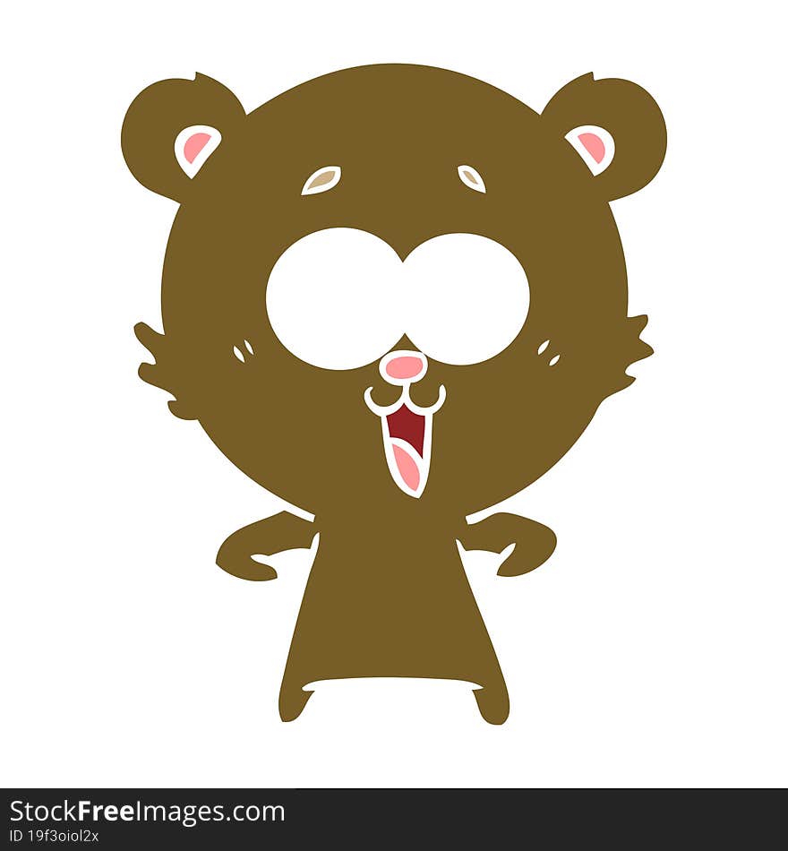 laughing teddy  bear flat color style cartoon