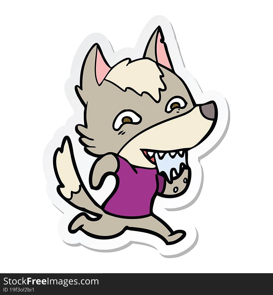 sticker of a cartoon hungry wolf