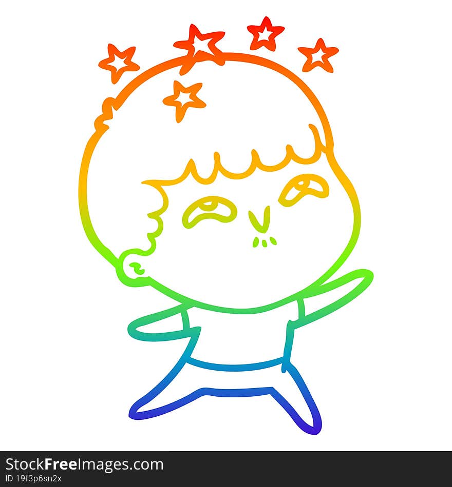 Rainbow Gradient Line Drawing Cartoon Amazed Boy