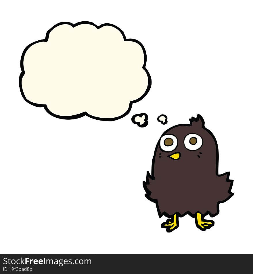 funny cartoon bird with thought bubble