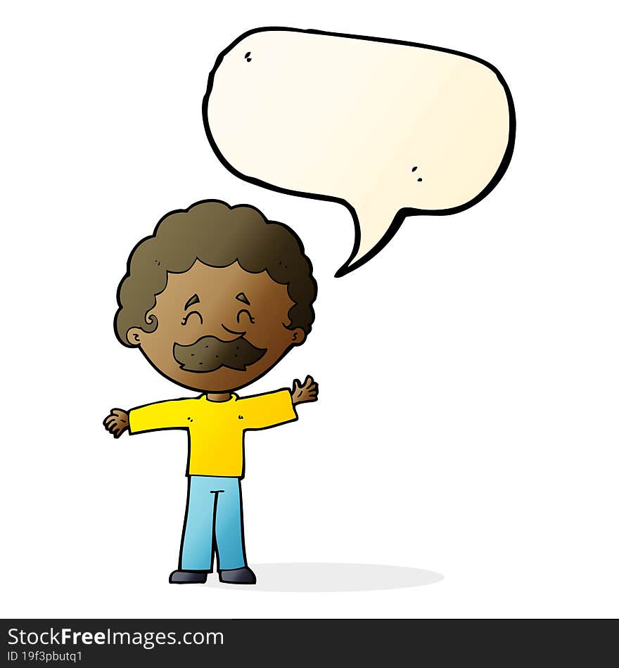 cartoon boy with mustache with speech bubble