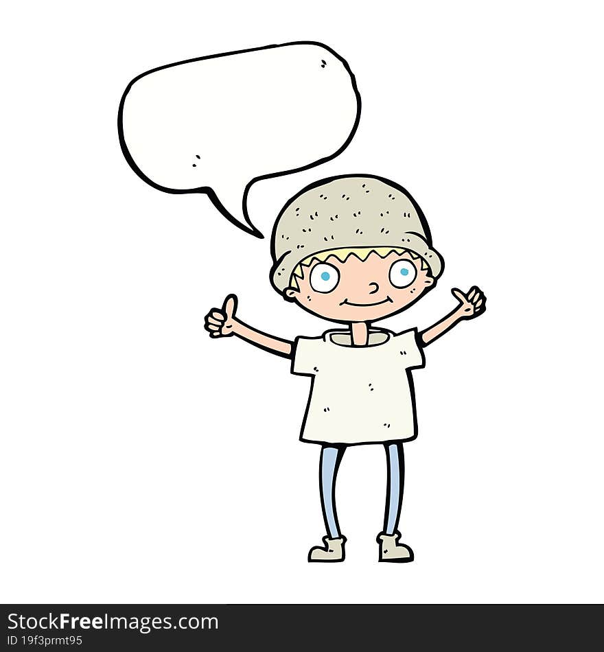 cartoon boy with positive attitude with speech bubble