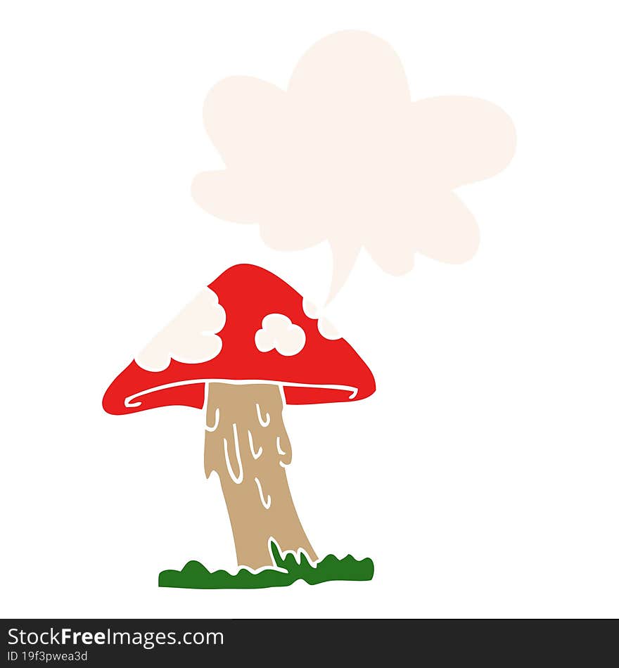 cartoon mushroom and speech bubble in retro style