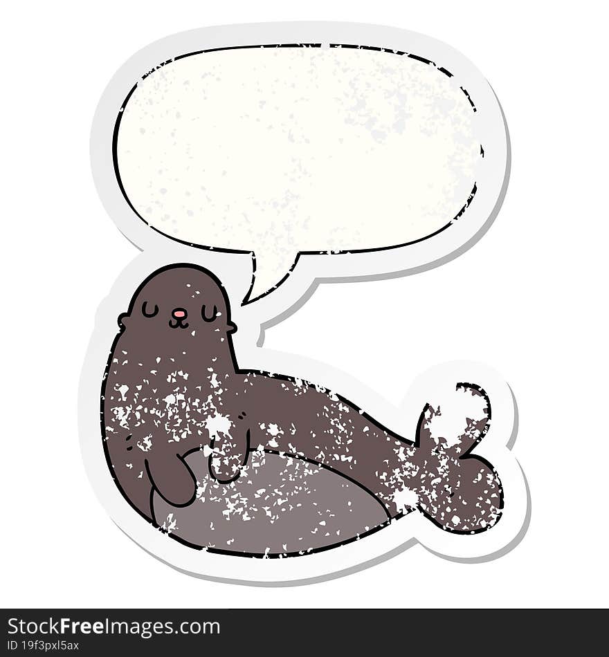 cartoon seal and speech bubble distressed sticker