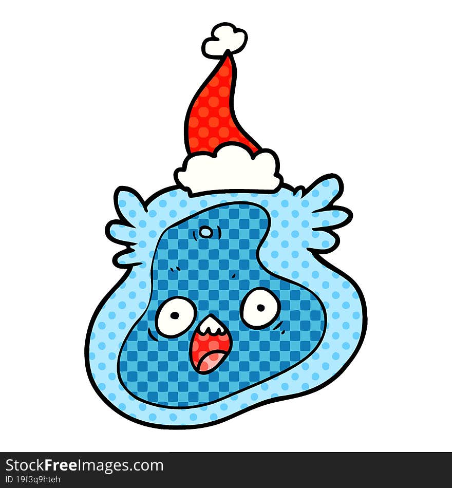 comic book style illustration of a germ wearing santa hat