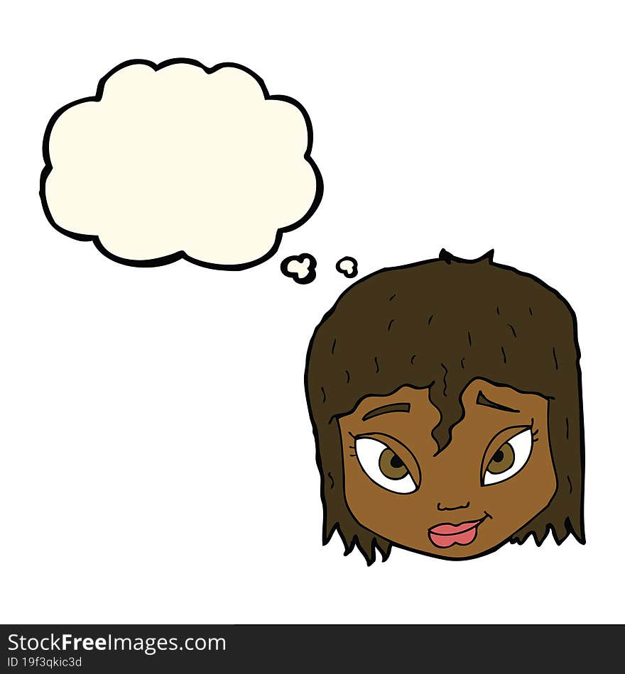 cartoon female face with thought bubble