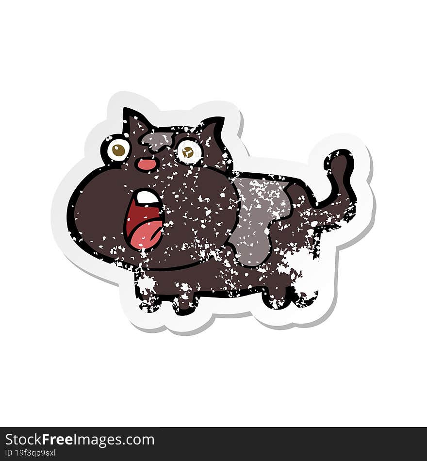 retro distressed sticker of a cartoon shocked cat