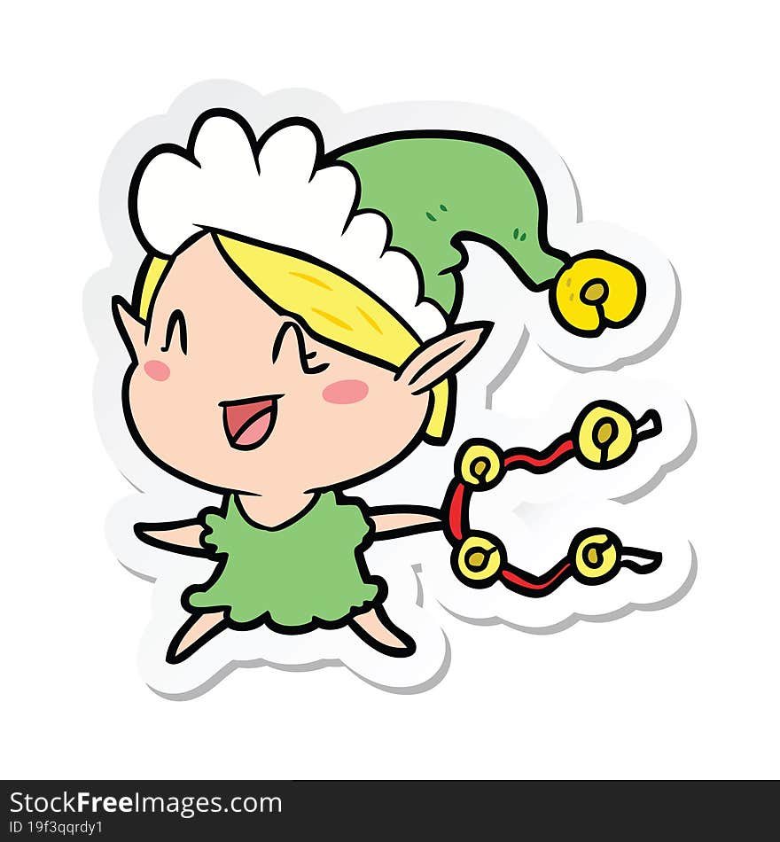 Sticker Of A Cartoon Happy Christmas Elf