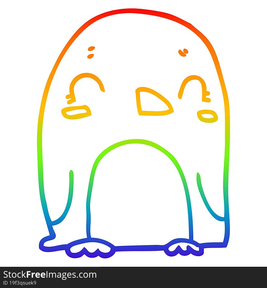 rainbow gradient line drawing cartoon penguin