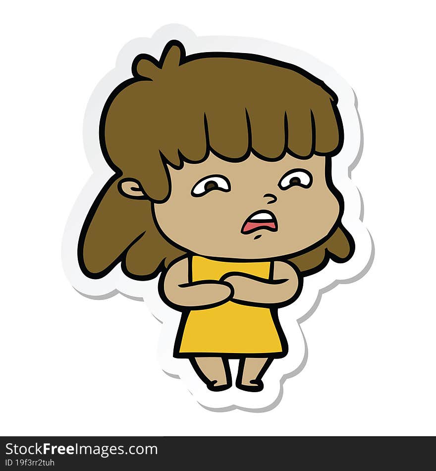 sticker of a cartoon worried woman