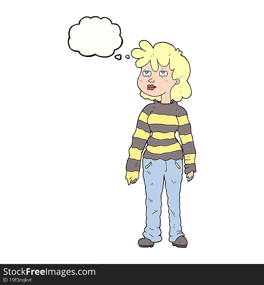 thought bubble cartoon woman in casual clothes