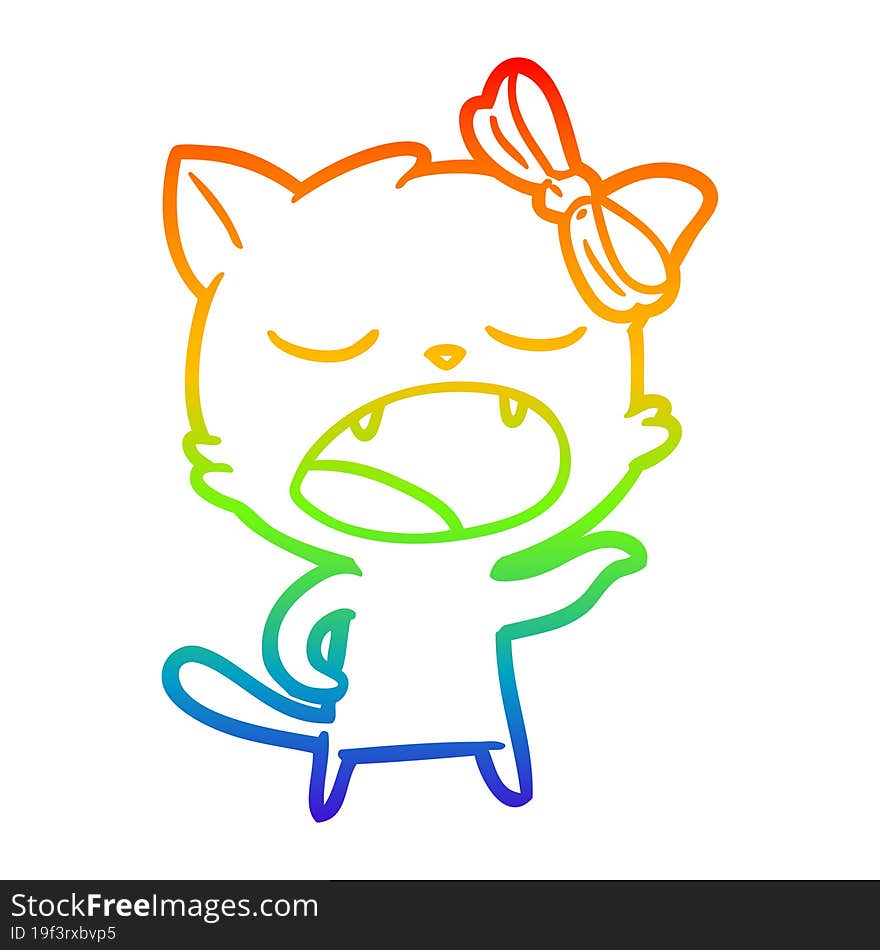 rainbow gradient line drawing cartoon yawning cat