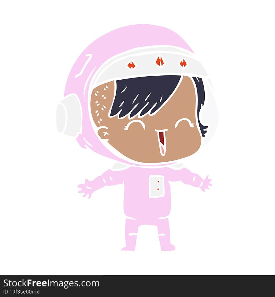 flat color style cartoon laughing astronaut girl