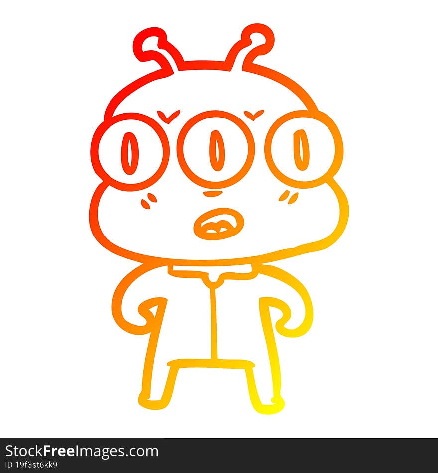 Warm Gradient Line Drawing Cartoon Three Eyed Alien