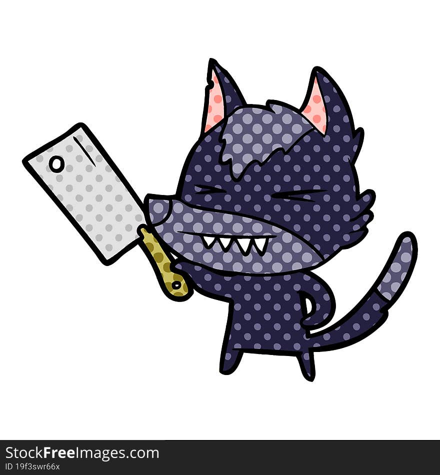 angry wolf cartoon with cleaver. angry wolf cartoon with cleaver