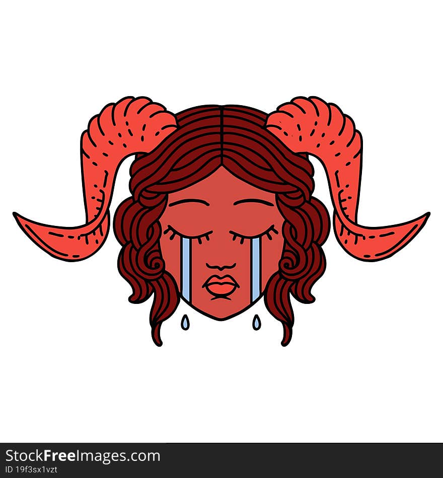 crying tiefling character face illustration