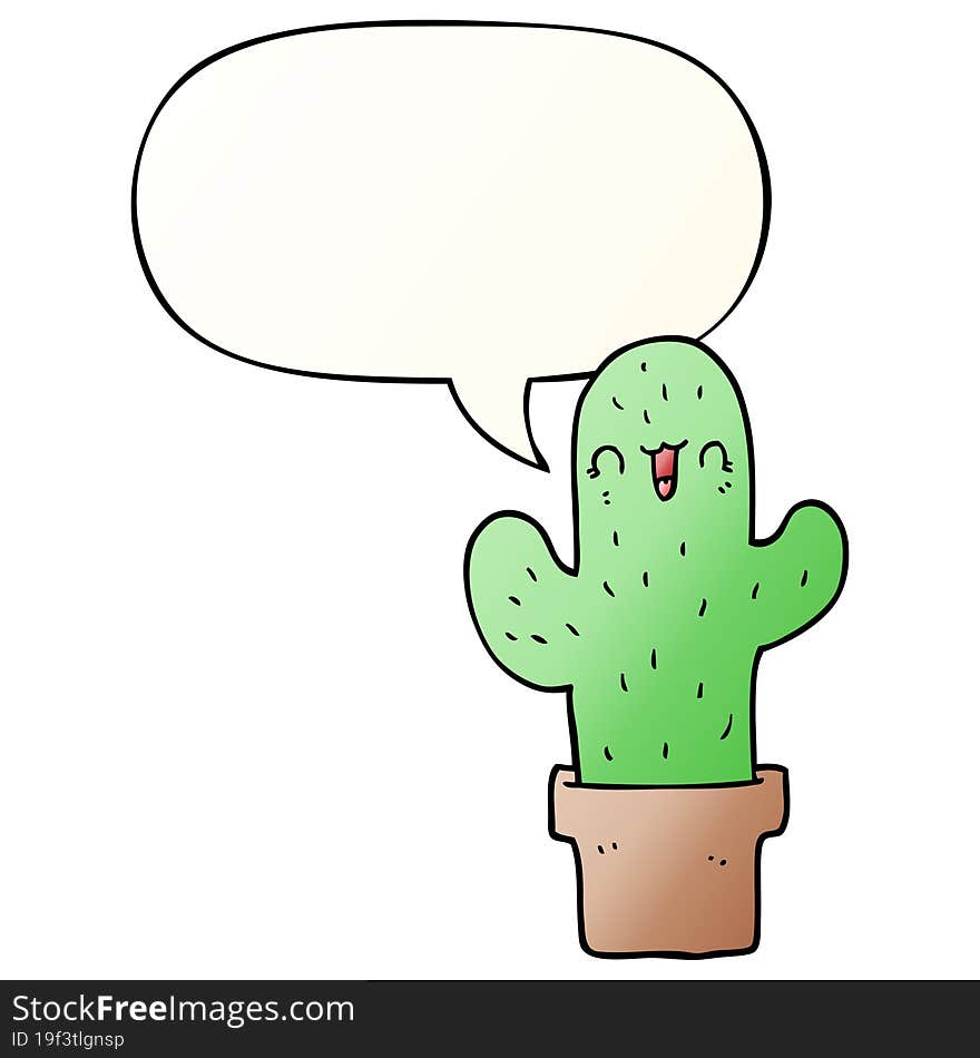 cartoon cactus and speech bubble in smooth gradient style