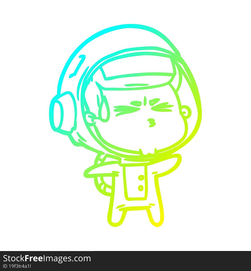 Cold Gradient Line Drawing Cartoon Stressed Astronaut