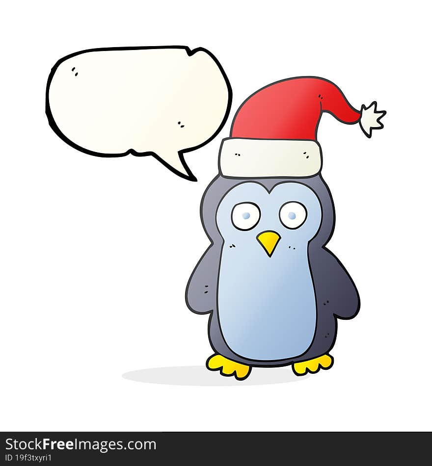 freehand drawn speech bubble cartoon christmas penguin