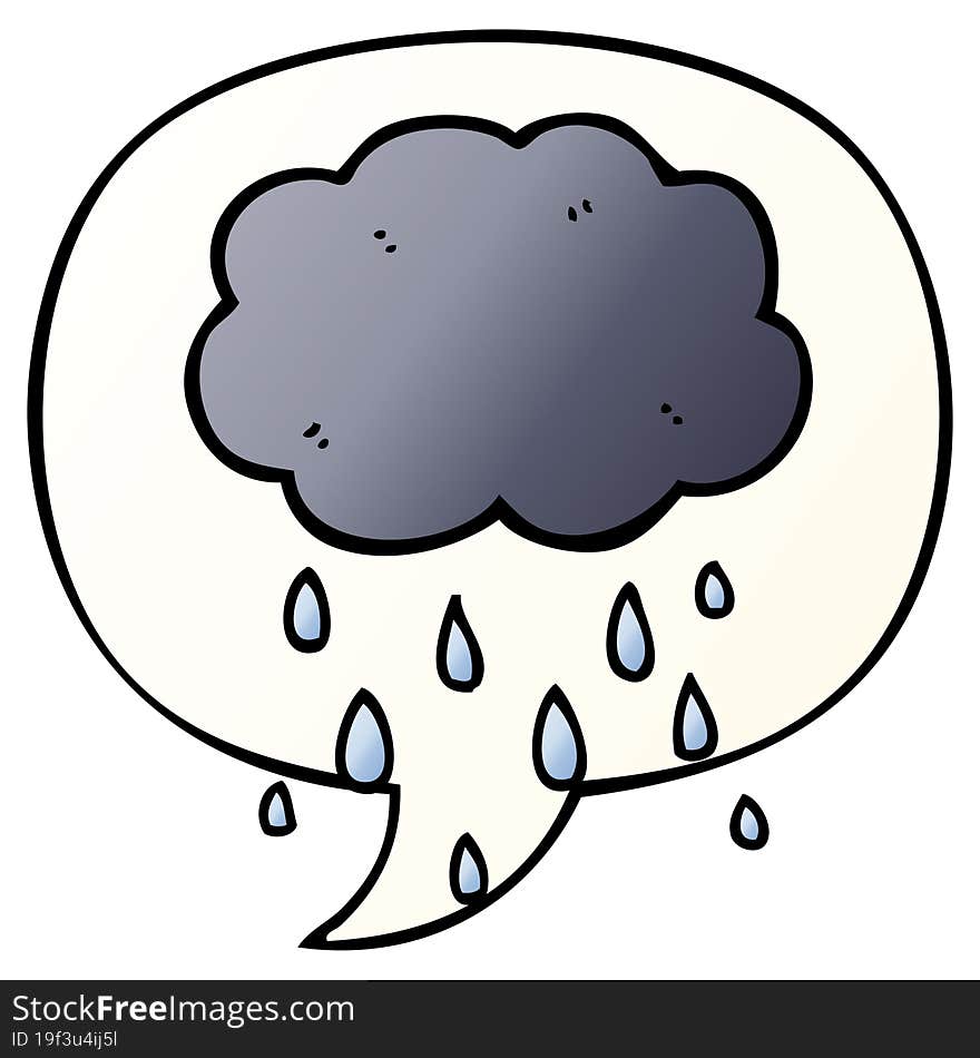 cartoon cloud raining and speech bubble in smooth gradient style