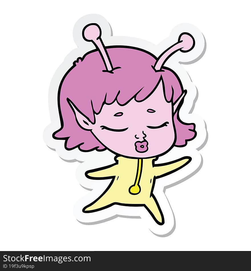 sticker of a cartoon alien girl